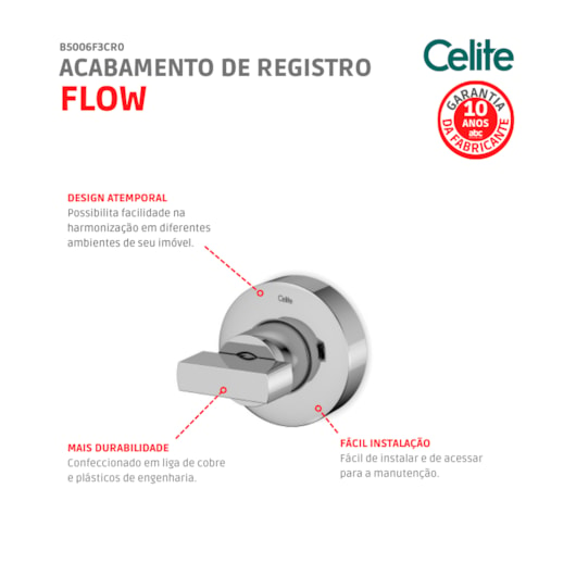 Acabamento de Registro Base 1/2 3/4 1 Flow Cromado Celite - Imagem principal - eebb0f6f-d488-42f8-9b9f-a486fe3e9c4d