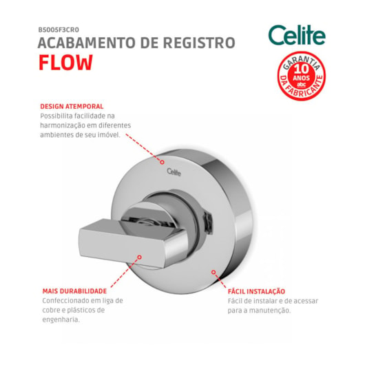 Acabamento De Registro Para Base Docol  1/2 3/4 1 Flow Cromado Celite - Imagem principal - 4a563c9e-d16d-4551-801c-bf6bac7b6ff5