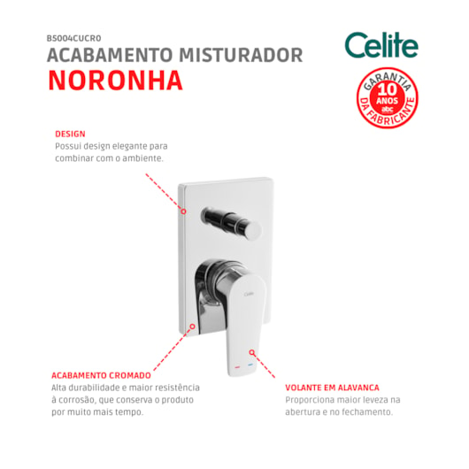 Acabamento Misturador Monocomando Para Banheira E Chuveiro Noronha Cromado 1/2 Celite - Imagem principal - d55523ce-81f9-44ed-b846-e7285bb1ead0