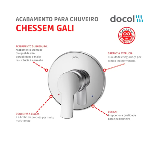 Acabamento Monocomando Para Chuveiro Chessem  Gali 3/4 Alta E Baixa Pressão Docol - Imagem principal - f585cae8-5522-4460-9f66-9bcae9af8a97