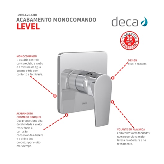 Acabamento Monocomando Para Chuveiro Level Alta E Baixa Pressão 4993 Cromado Deca - Imagem principal - cd7b8f6c-2f99-42cf-a1be-cae856c23313