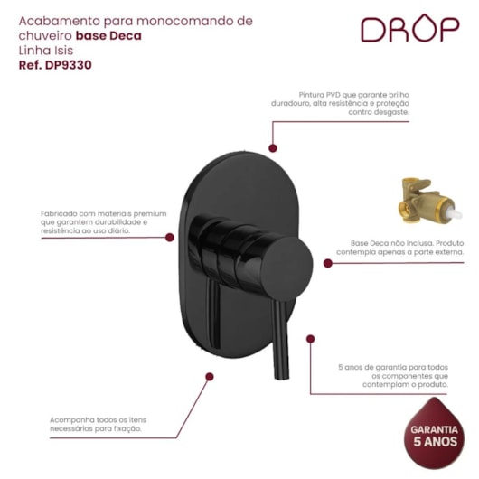 Acabamento Para Misturador De Chuveiro Base Deca Black Matte Drop - Imagem principal - 88210c3d-3c9a-4aa8-b488-7063acaafedb