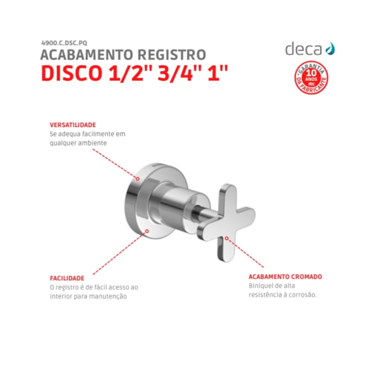 Acabamento Para Registro De Gaveta Disco 1/2, 3/4 E 1 4900 Cromado Deca - Imagem principal - 95ffd9f0-9d90-4d9a-b1af-90af7dfbf7f0