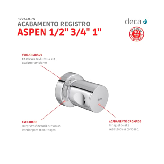 Acabamento Para Registro De Gaveta E Pressão Aspen 1/2 3/4 1 4900 Cromado Deca - Imagem principal - 3af54d8c-047e-4e36-bad0-523ebce3f326