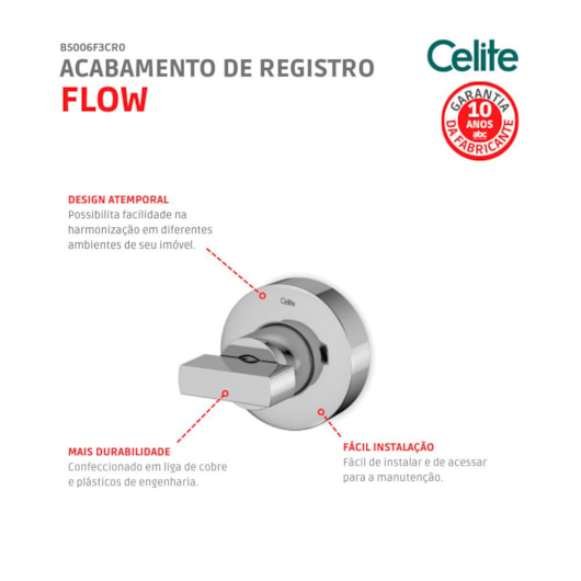Acabamento para Registro de Gaveta e Pressão Base Deca 1/2 3/4 1 Flow Cromado Celite - Imagem principal - 5c31412c-1a99-467e-925c-049b9f9d26f6