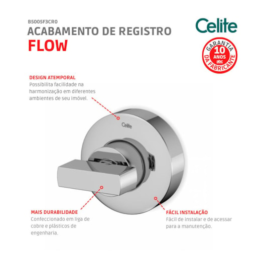 Acabamento para Registro de Gaveta e Pressão Base Docol 1/2 3/4 1 Flow Cromado Celite - Imagem principal - f7ece008-ebf1-409a-b716-c3a10f65cab2