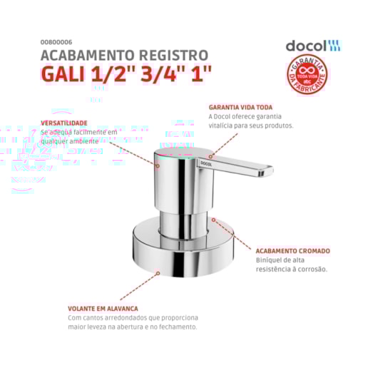Acabamento Para Registro de Gaveta e Pressão Base Docol Gali 1/2 3/4 1 Cromado Docol - Imagem principal - ea117af3-685b-44f8-8df4-c20351264dc0