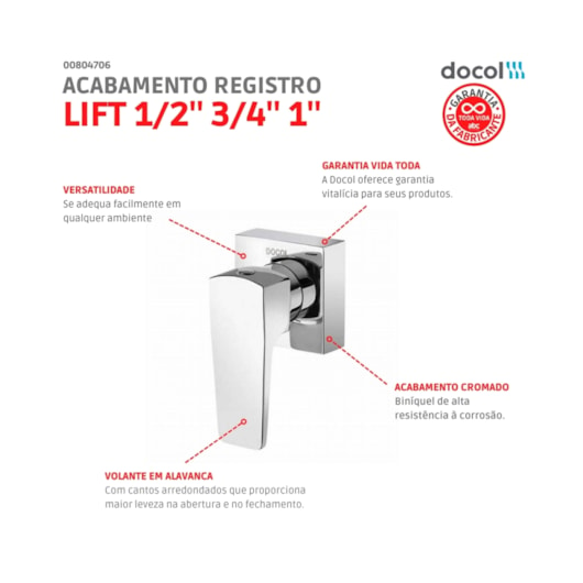 Acabamento Para Registro De Gaveta e Pressão Docolbase 1/2 3/4 a 1 Lift Cromado Docol - Imagem principal - ac5bf2ec-da0f-4077-9f78-c7c05f8f0c11