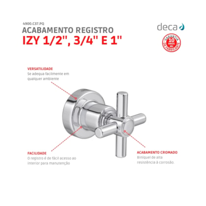 Acabamento Para Registro De Gaveta E Pressão Izy 1/2, 3/4 E 1 4900 Cromada Deca