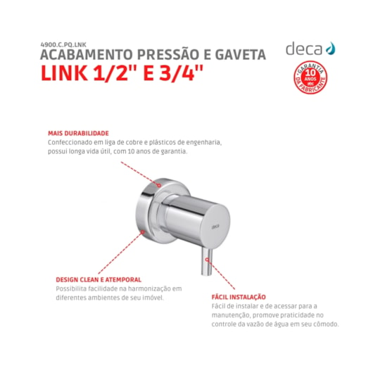 Acabamento Para Registro De Gaveta E Pressão Link 1/2 3/4 e 1 Cromado Deca - Imagem principal - 26eea696-7505-4f2f-a8f9-b4636df2683f