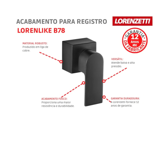 Acabamento Para Registro De Gaveta E Pressão LorenLike 3/4 4906 B78 Preto Lorenzetti - Imagem principal - cd2d52e6-59a8-461d-9ba3-7a73eaaa6677