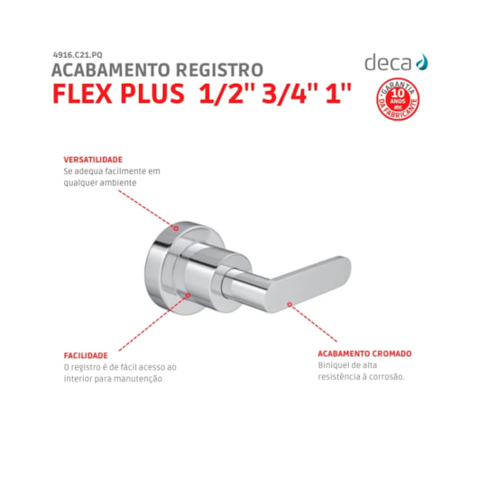 Acabamento Para Registro De Pressão Flex Plus 1/2, 3/4 E 1 4916 Cromado Deca - Imagem principal - 598175b9-110b-4761-93f7-a755e7940fbd