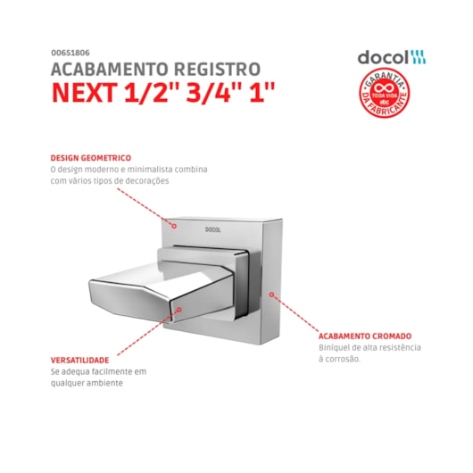 Acabamento Para Registro Docolbase Next 1/2 3/4 1 Cromado Docol - Imagem principal - ec01e02c-9638-43e6-bc6a-70876a3448d1