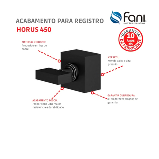 Acabamento para Registro Preto Fosco Horus 509 3/4 BK450 1/2, 3/4 e 1 Fani - Imagem principal - 444b8999-c60b-4844-a380-3aae6f5f7040