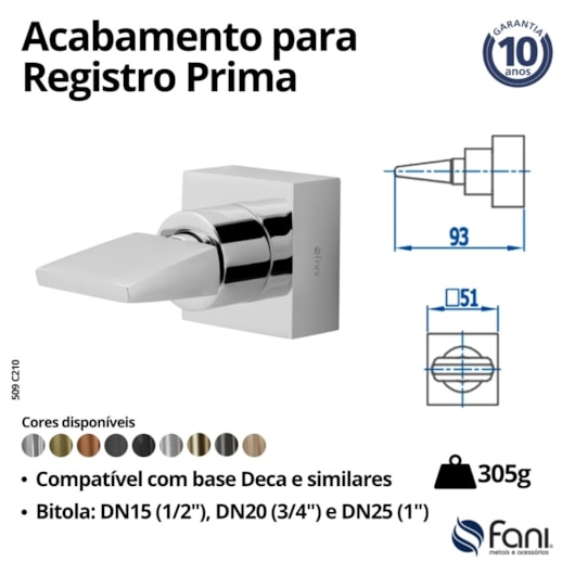 Acabamento para Registro Preto Fosco Prima 509 3/4 BK210 1/2, 3/4 e 1 Fani - Imagem principal - 5dd7b8bc-fac4-4f02-b27d-4bc6161fab3b