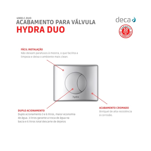 Acabamento Para Válvula De Descarga Hydra Duo 4900 Cromado Deca - Imagem principal - 1bc06658-ffc6-4d46-bd61-de55d90b816f