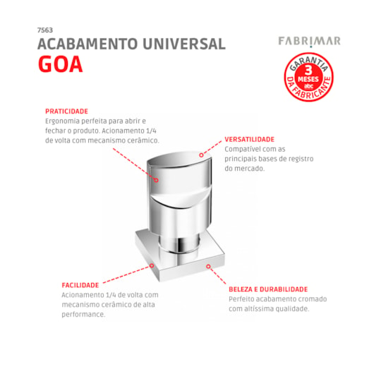 Acabamento Universal Goa Cromado 1/2 , 3/4 E 1 Fabrimar - Imagem principal - 107465e5-5b6d-43ed-a3eb-d7b55b90b8ce