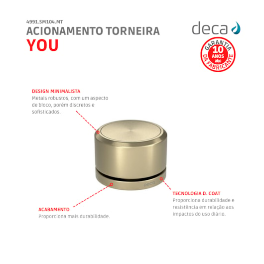 Acionamento Torneira Rendondo You Summer Gold Deca - Imagem principal - 2d1dc155-3068-452f-9942-29e1c9c620d0