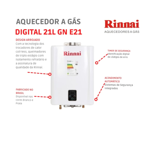 Aquecedor A Gás Digital 21l Gn E21 Feh Branco Rinnai - Imagem principal - dc2866da-623f-4b22-a547-bf67d01c5add