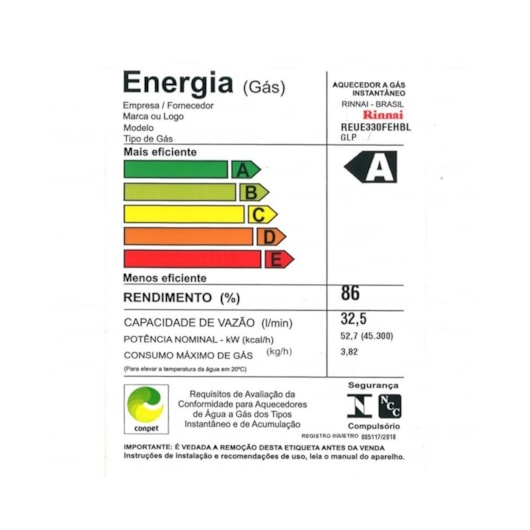 Aquecedor A Gás Digital 32,5l Glp E33 1 Feh Branco Rinnai - Imagem principal - e5f805d0-b4af-460a-befc-8af26c20b63f