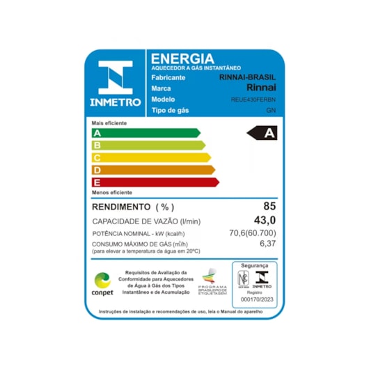 Aquecedor A Gás Digital E430 43L Bivolt Branco Rinnai - Imagem principal - f1bf0c1e-8f72-47f1-9911-87090e779387