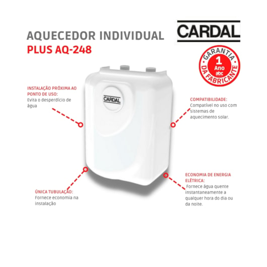 Aquecedor Individual Plus 220v Aq-248/2 Cardal - Imagem principal - 6b4d4e4d-70a7-4ecd-aef5-07058f3514fd