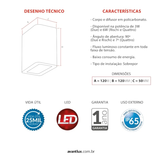 Arandela 2 Focos com Frisos Elegance Rischi 6W Luz Amarela 3000K IP65 Preto Bivolt Avant - Imagem principal - deb83c82-bbbf-4071-893d-8098cbaca98b