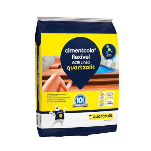 Argamassa Cimentcola Flexível Interno E Externo Ac3 Cinza Quartzolit 20kg - Imagem principal - 6a253911-1cf2-4de1-9062-4030ee79e694