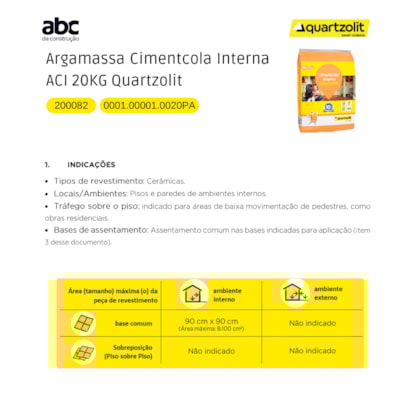 Argamassa Cimentcola Interna Ac1 20kg Quartzolit