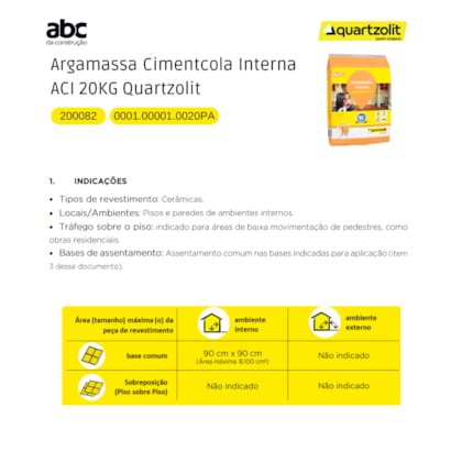 Argamassa Cimentcola Interna Ac1 20kg Quartzolit