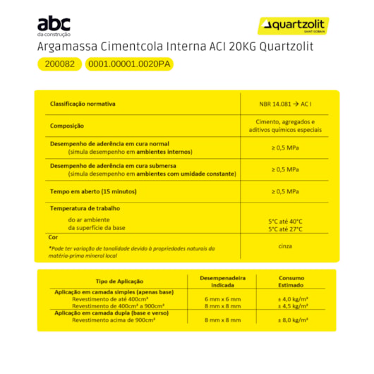 Argamassa Cimentcola Interna Ac1 20kg Quartzolit - Imagem principal - b1ff5709-16ab-4957-b262-0fcda4569606