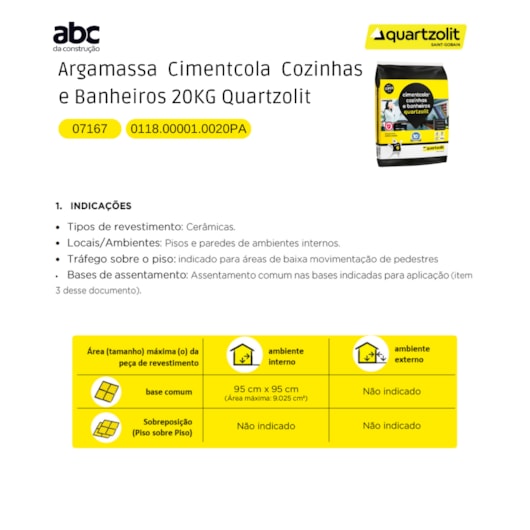 Argamassa Cimentcola Super Ac1 Cozinhas E Banheiros 20kg Quartzolit - Imagem principal - c66a7e7d-8ab6-4889-9a23-b3341a274f25