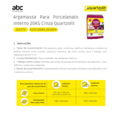 Argamassa Para Porcelanato Interno 20kg Cinza Quartzolit