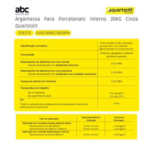Argamassa Para Porcelanato Interno 20kg Cinza Quartzolit - Imagem principal - 04c60994-c182-4c04-9b1e-bc318edde197