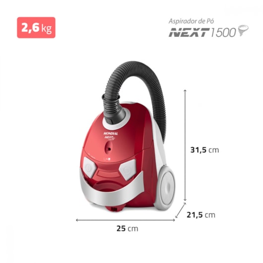 Aspirador Next 1500 Vermelho Mondial 127V 1200W - Imagem principal - ad7a70fe-7cf4-4681-b320-fac88e095bc3