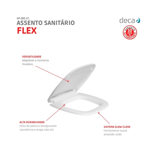 Assento Plástico Slow Close Flex Branco Deca - Imagem principal - ca647138-5e1a-417e-9ae8-6e23f11d659d