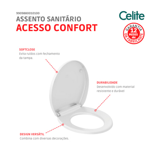 Assento Sanitário Acesso Conforto Soft Close Branco Celite - Imagem principal - e42d83e5-502c-4fbd-acea-bacfc06ad8a0