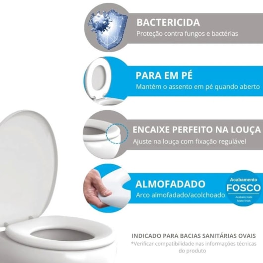 Assento Sanitário Almofadado Com Tampo Branco Fosco Astra - Imagem principal - 6742c26e-90fd-41bc-8c71-9ccd20995f15