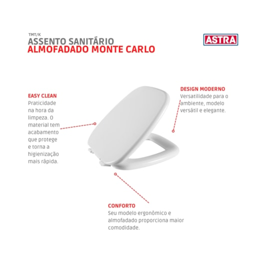 Assento Sanitário Almofadado Monte Carlo Tmt/k Branco Gelo Astra - Imagem principal - cb21337a-eea2-4c90-84fa-584d446fc454