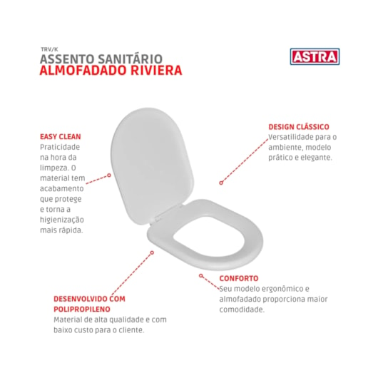 Assento Sanitário Almofadado Riviera Trv/k Gelo Polar Astra - Imagem principal - 785d5269-bd1f-468c-8ad6-3dd60e6abef7