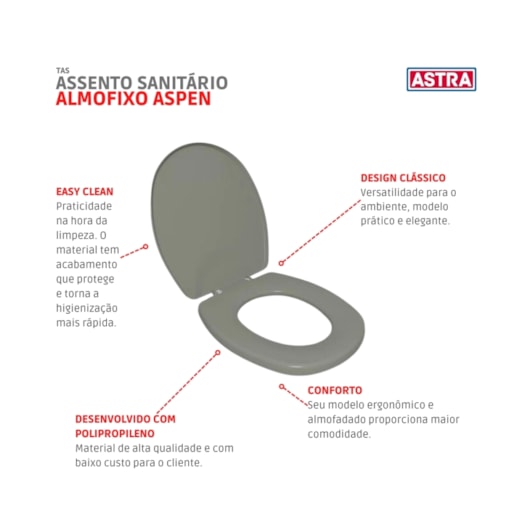 Assento Sanitário Almofixo Aspen Cinza Real Astra - Imagem principal - 410736ef-a075-40f1-8b64-2b13dd28c100