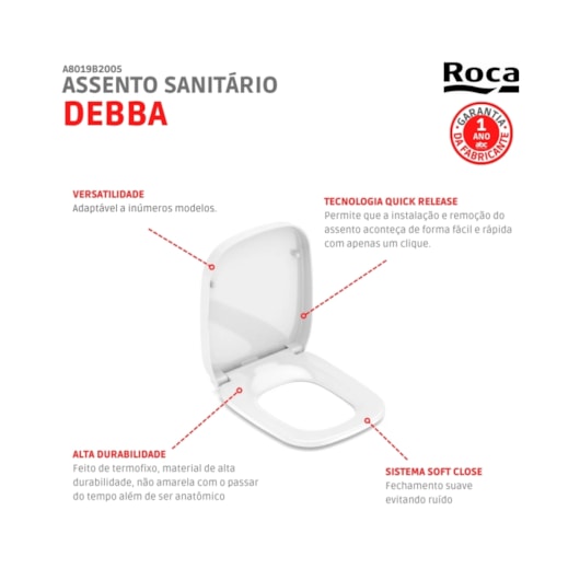 Assento Sanitário Amortecido Debba Branco Roca - Imagem principal - e9617efd-cd3b-4bc1-a557-c55648af4211