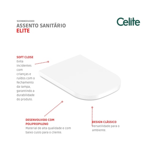 Assento Sanitário Amortecido Elite Branco Celite - Imagem principal - 68dd342a-0e7f-4ecc-aa56-7d0faa780a3f