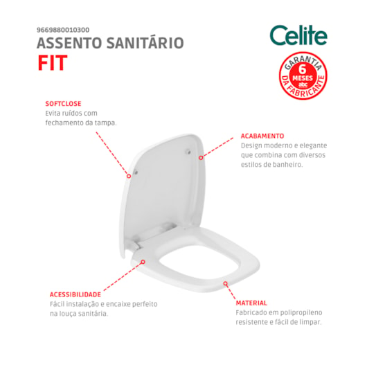 Assento Sanitário Amortecido Fit Branco Celite - Imagem principal - 3af55db5-2d19-4cdf-8f87-c0a74e7d66a7