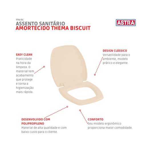 Assento Sanitário Amortecido Thema Biscuit Astra - Imagem principal - 72addcd3-d4e3-4733-8828-92c79a081203