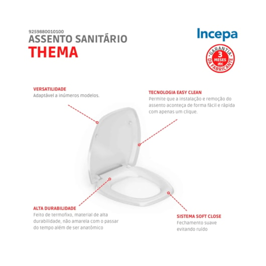 Assento Sanitário Amortecido Thema Plus Branco Incepa - Imagem principal - 2541df77-912b-4fed-a33b-a2518b37029f