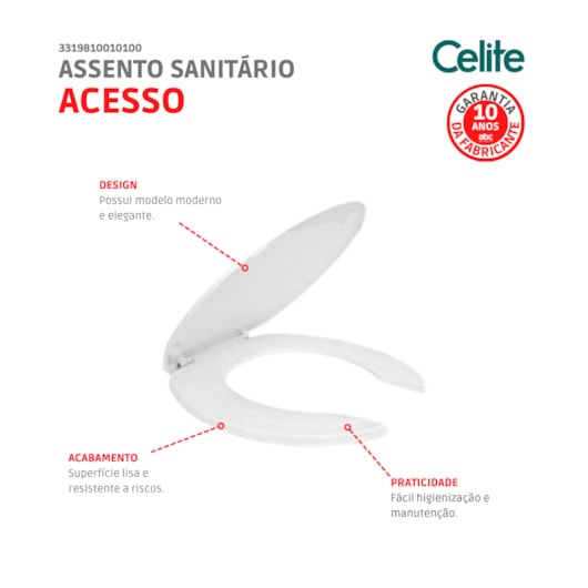 Assento Sanitário De Acessibilidade Com Abertura Frontal Acesso Branco Celite - Imagem principal - 1aeff797-d3d1-4ee9-8ece-8d4c15d56389