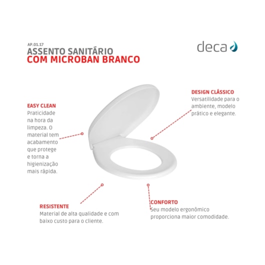 Assento Sanitário De Acessibilidade De Plástico Ravena Branco Deca - Imagem principal - 07ded319-3156-498f-bf1d-25959139a104