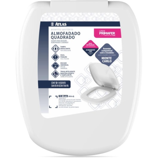 Assento Sanitário De Plástico Almofadado Quadrado Branco Atlas - Imagem principal - bf1d6775-51d1-44f2-843f-3795c546a731