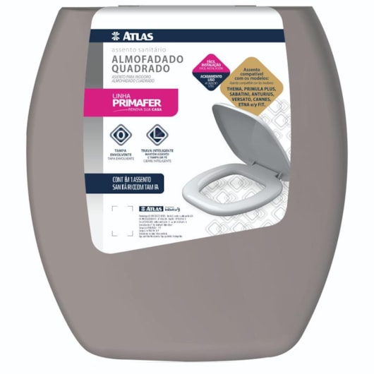 Assento Sanitário De Plástico Almofadado Quadrado Cinza Atlas - Imagem principal - 1d27506a-28d6-4868-9c63-8c720d81f9d8